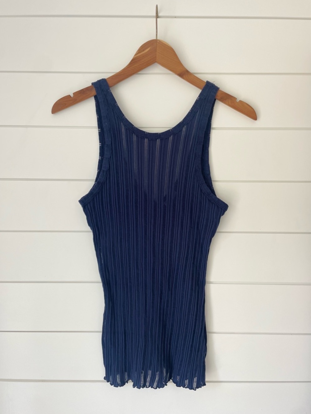 Free People Intimately Sheer Ribbed High Neckline Cami Tank Top in Blue, Large